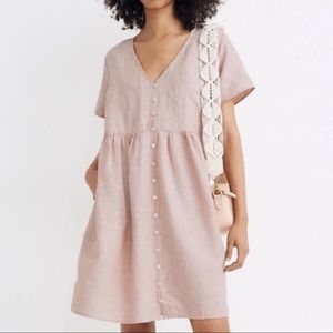 Madewell V-Neck Linen-Blend Alexandra Short Sleeve Mini Dress, Medium